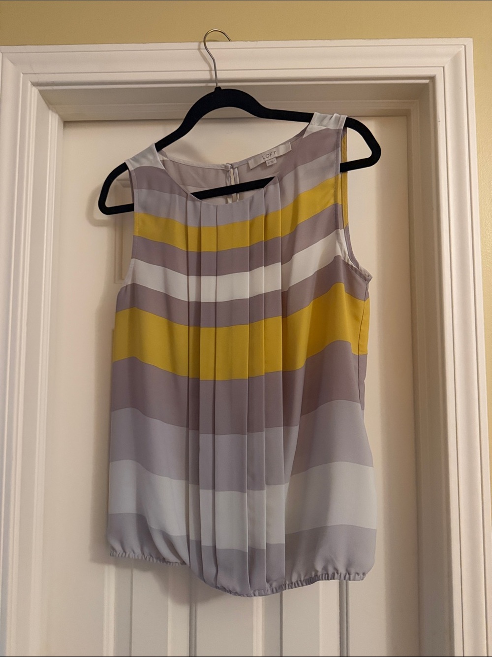 LOFT Sleeveless Striped Pleated Shell Top in Yellow and Gray